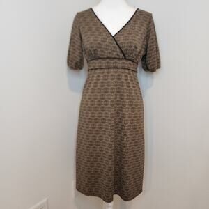 Loft Womens 4 Petite Brown Print Short Sleeve Empire Waist Dress